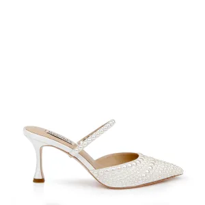 Duchess - Pointed Toe Pearl High Heel Mules - Soft White