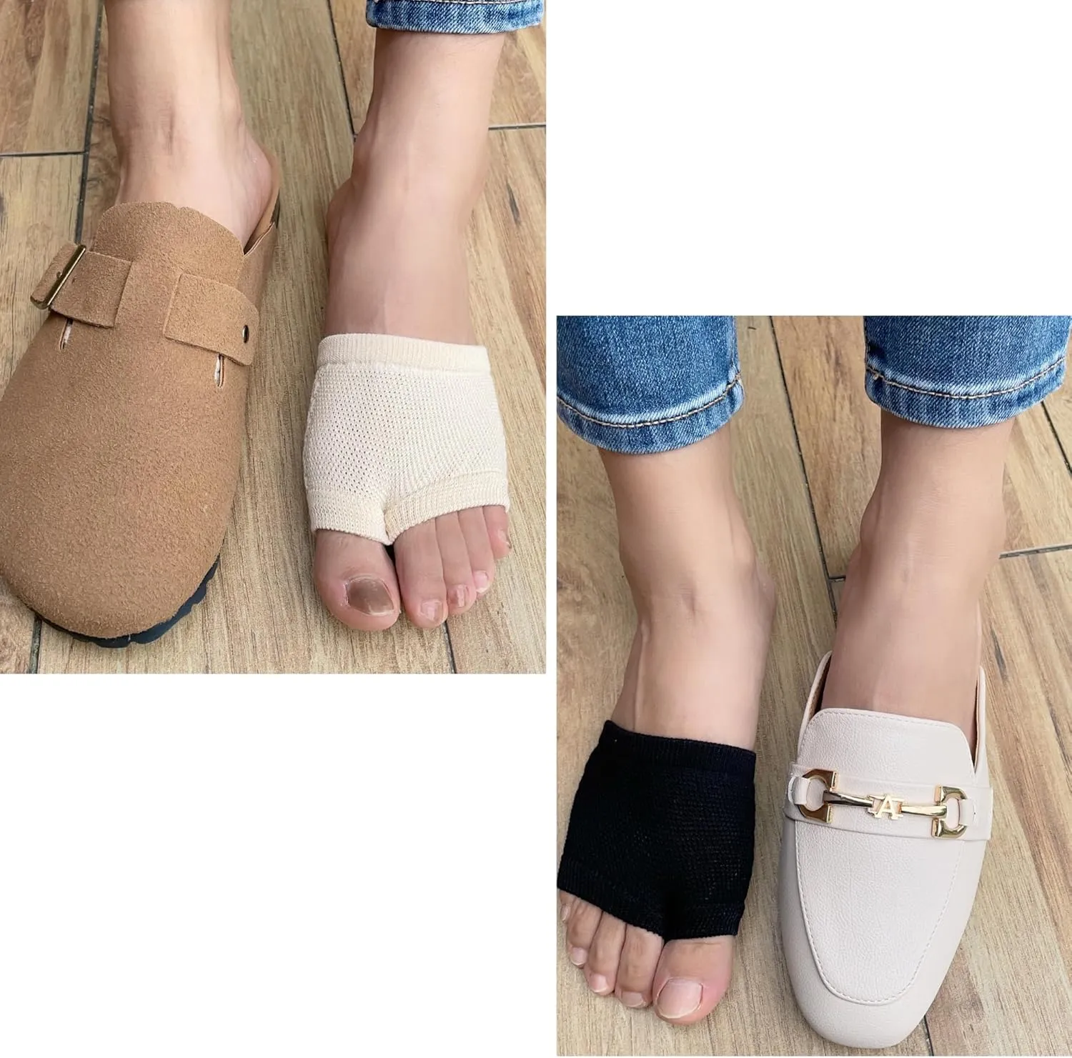 DUNKOING Women Open Toe Half Socks Cotton Peep Toe Mule Sandal Sock for Clogs Flip Flop Slide Slipper Liner Sock 5-9