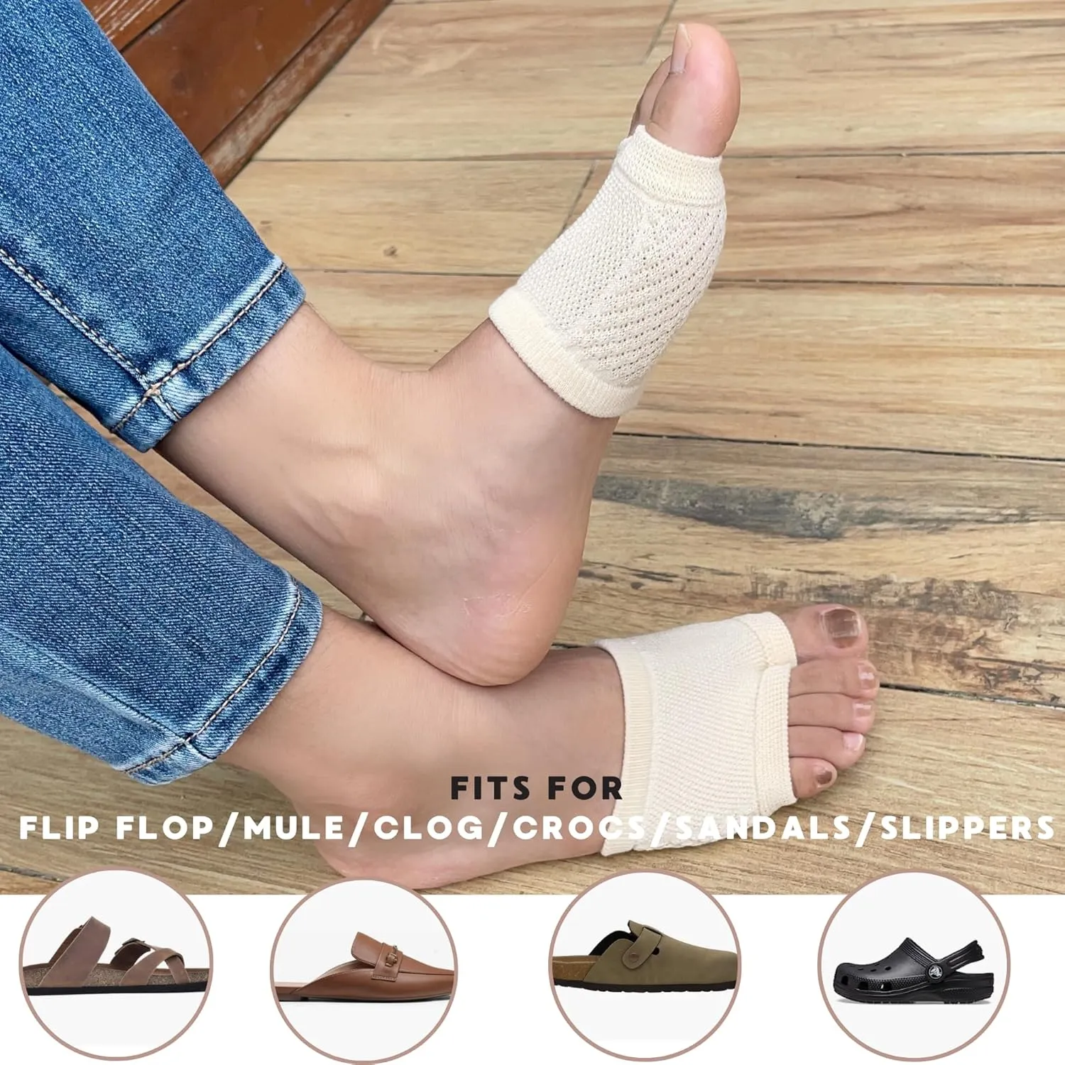 DUNKOING Women Open Toe Half Socks Cotton Peep Toe Mule Sandal Sock for Clogs Flip Flop Slide Slipper Liner Sock 5-9