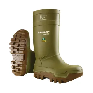 DUNLOP Protective Footwear, Purofort Thermo  Full Safety, 100% Waterproof Purofort Material, Lightweight and Durable Protective Footwear, Slip-Resistant, E662843.10, Size 10 US, Green/Brown