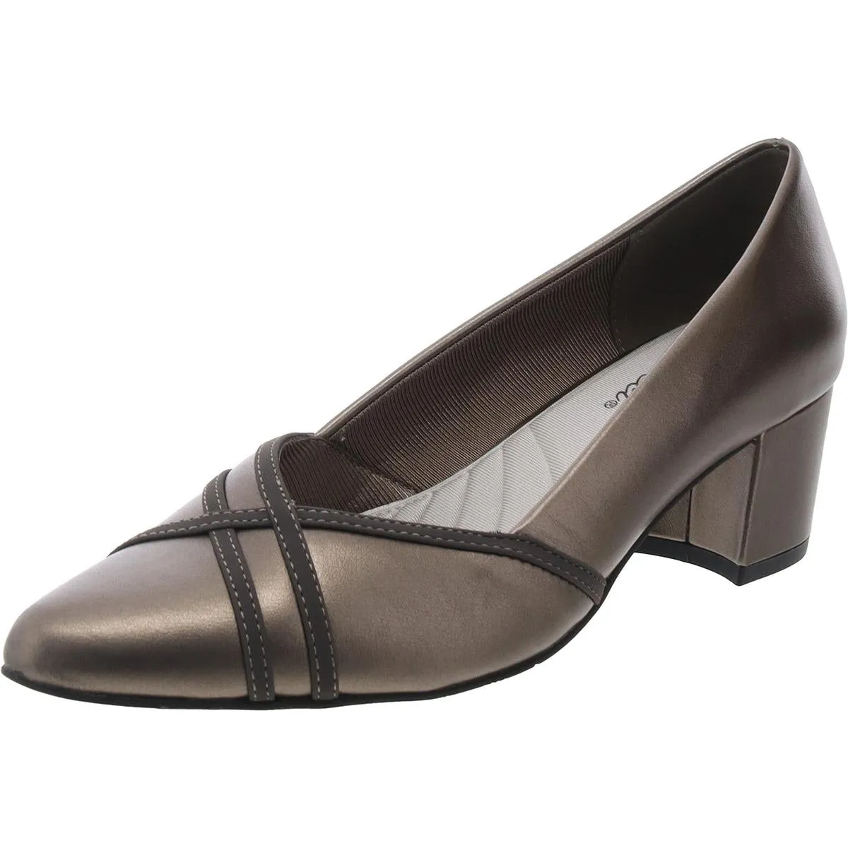 Easy Street Womens Lotus Solid Leather Loafer Heels
