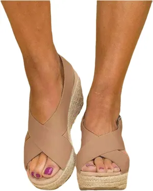 Eduavar Womens Sandals Dressy, Sandals for Women Dressy Wedge Platform Sandals Summer Buckle Ankle Strap Sandals