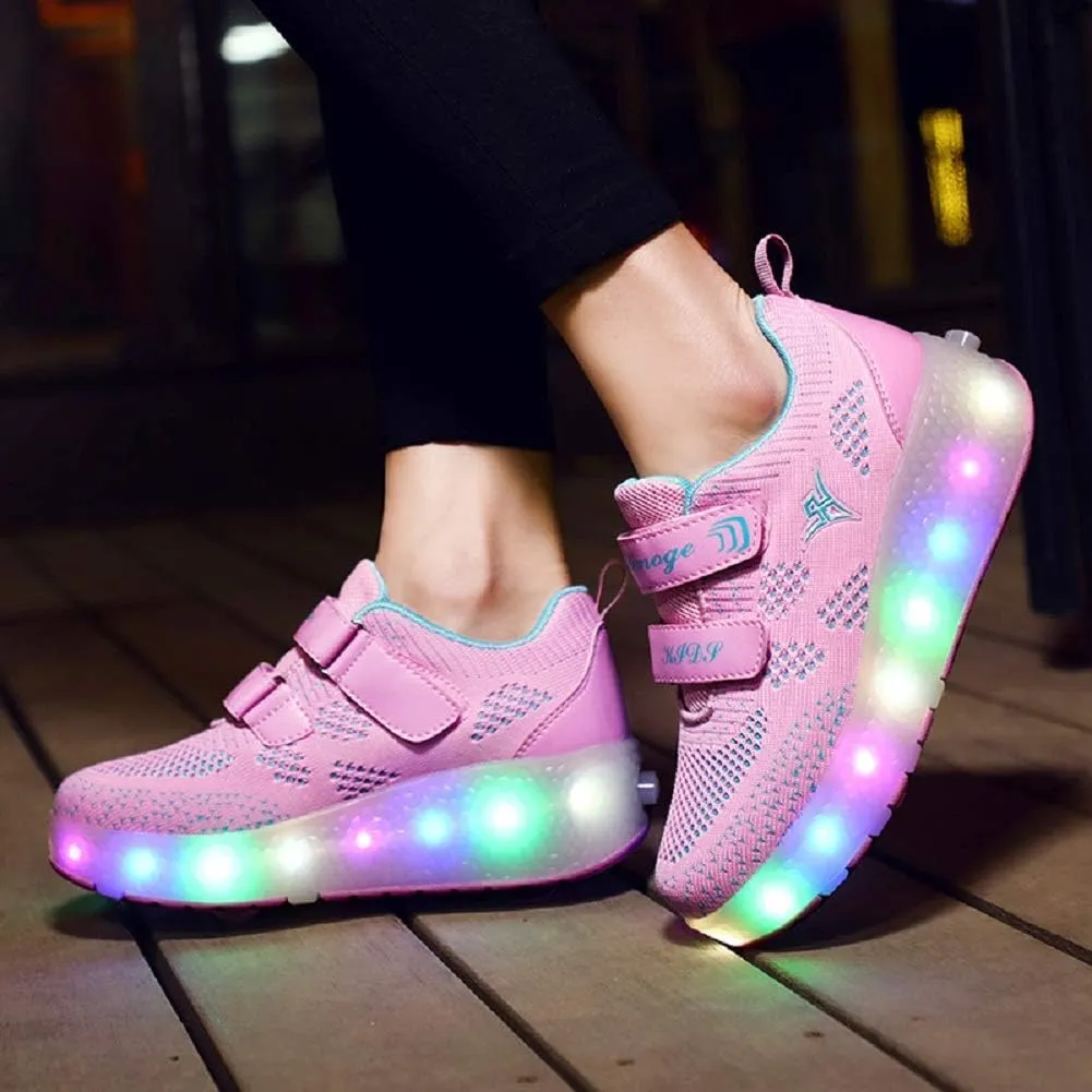 Ehauuo Unisex Roller Shoes Kids Sparkling Wheels Shoes Girls Light up Roller Skates Sneakers Boys Rechargeable Flashing Sneakers for Gift