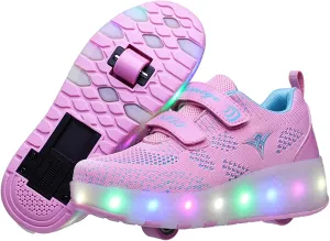Ehauuo Unisex Roller Shoes Kids Sparkling Wheels Shoes Girls Light up Roller Skates Sneakers Boys Rechargeable Flashing Sneakers for Gift