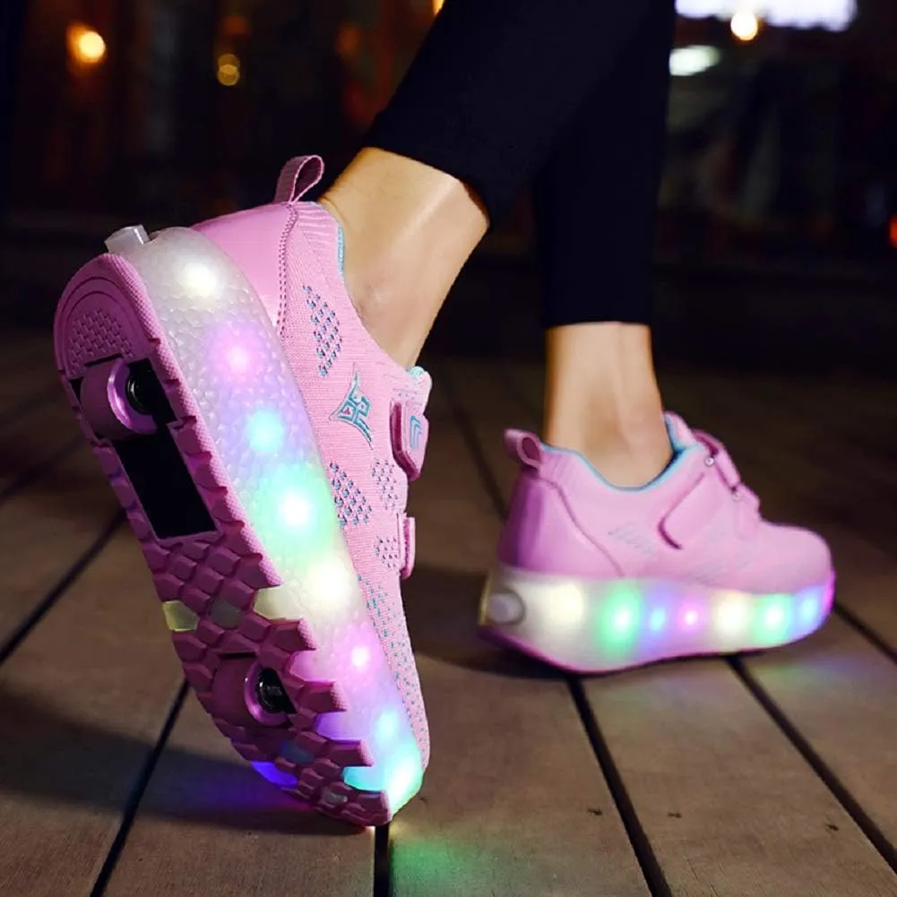 Ehauuo Unisex Roller Shoes Kids Sparkling Wheels Shoes Girls Light up Roller Skates Sneakers Boys Rechargeable Flashing Sneakers for Gift