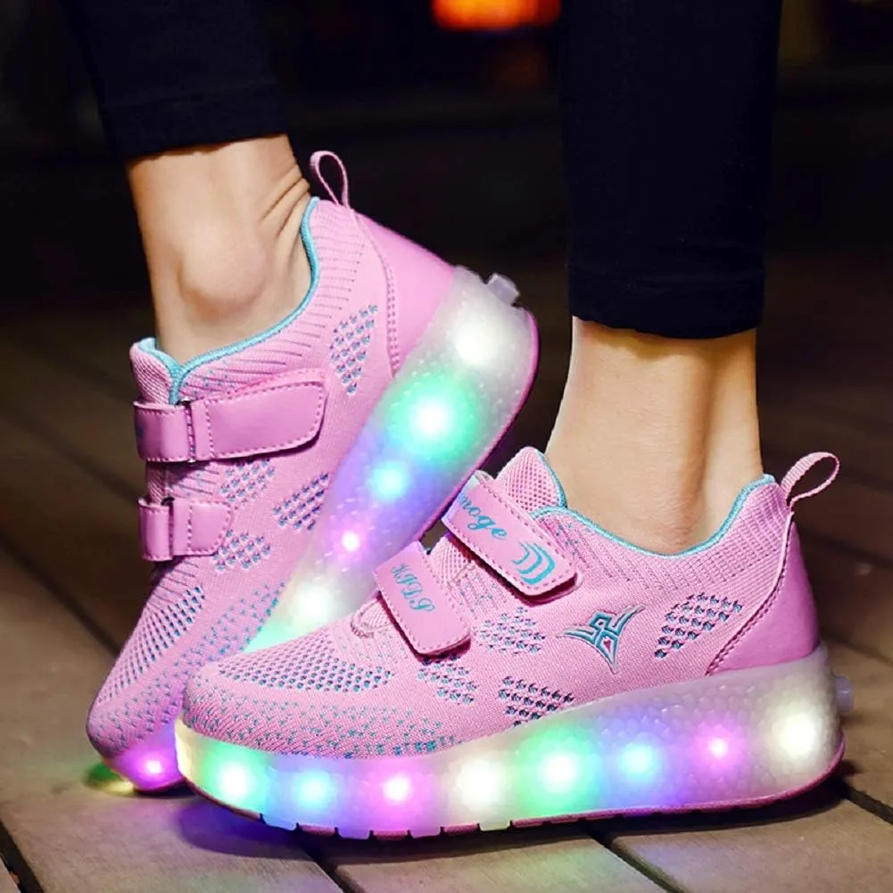 Ehauuo Unisex Roller Shoes Kids Sparkling Wheels Shoes Girls Light up Roller Skates Sneakers Boys Rechargeable Flashing Sneakers for Gift