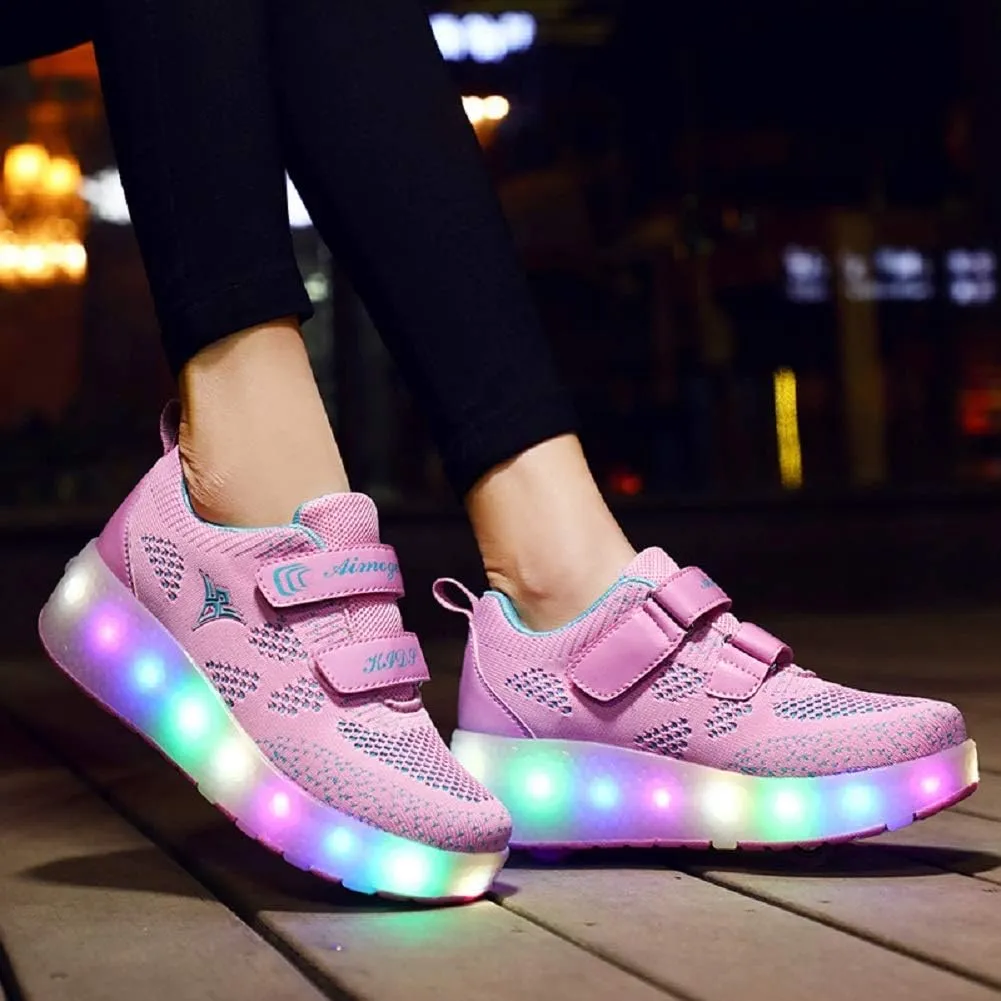 Ehauuo Unisex Roller Shoes Kids Sparkling Wheels Shoes Girls Light up Roller Skates Sneakers Boys Rechargeable Flashing Sneakers for Gift