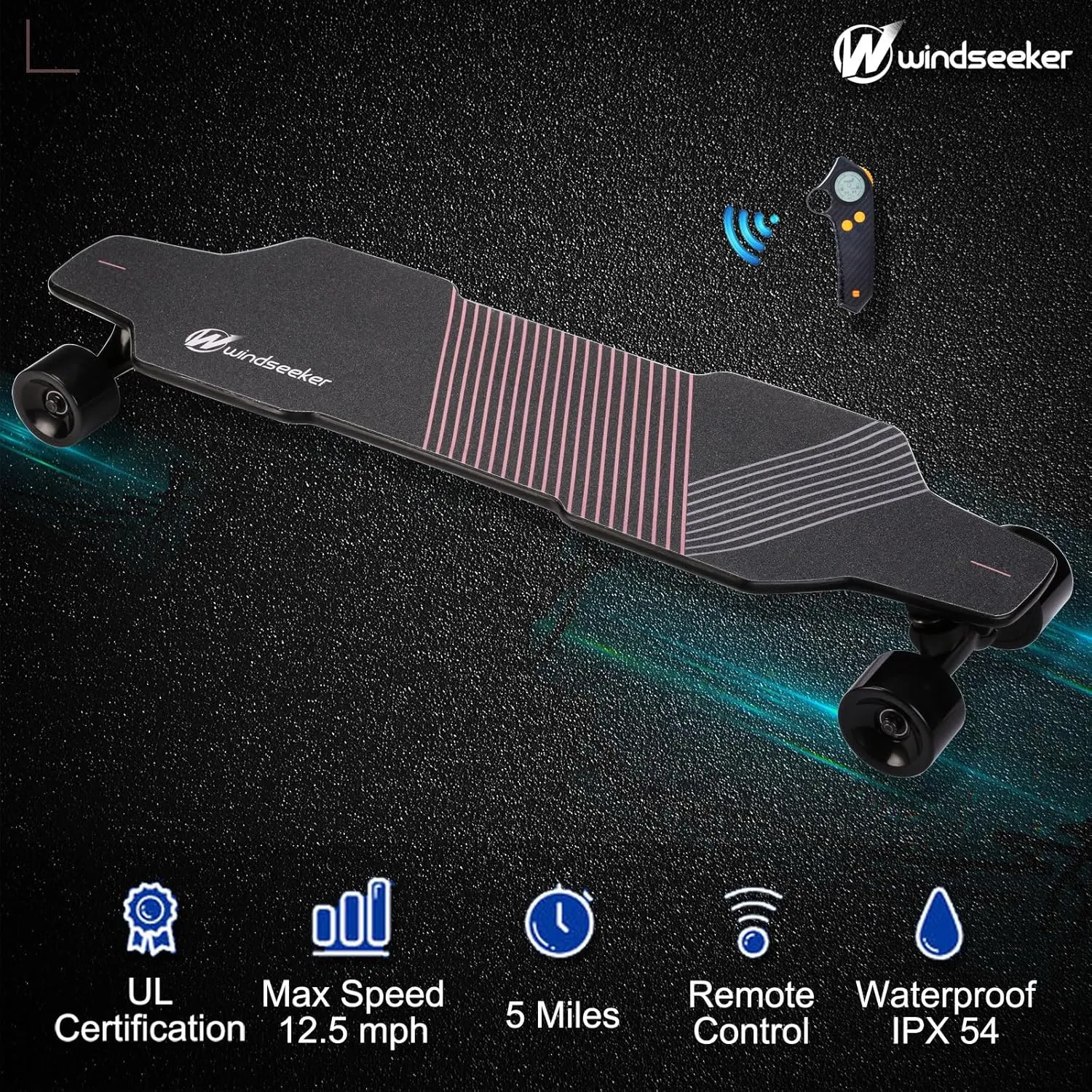Electric Skateboard, Electric Skateboard with Remote Control for Beginners, 350W Brushless Motor, Max 12.4 MPH, Carver E-Ska with DIY Stickers