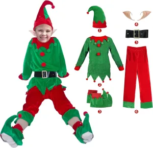 Elf Costume for Kids - Christmas Accessories Include Ears, Boot, Belt, Hat