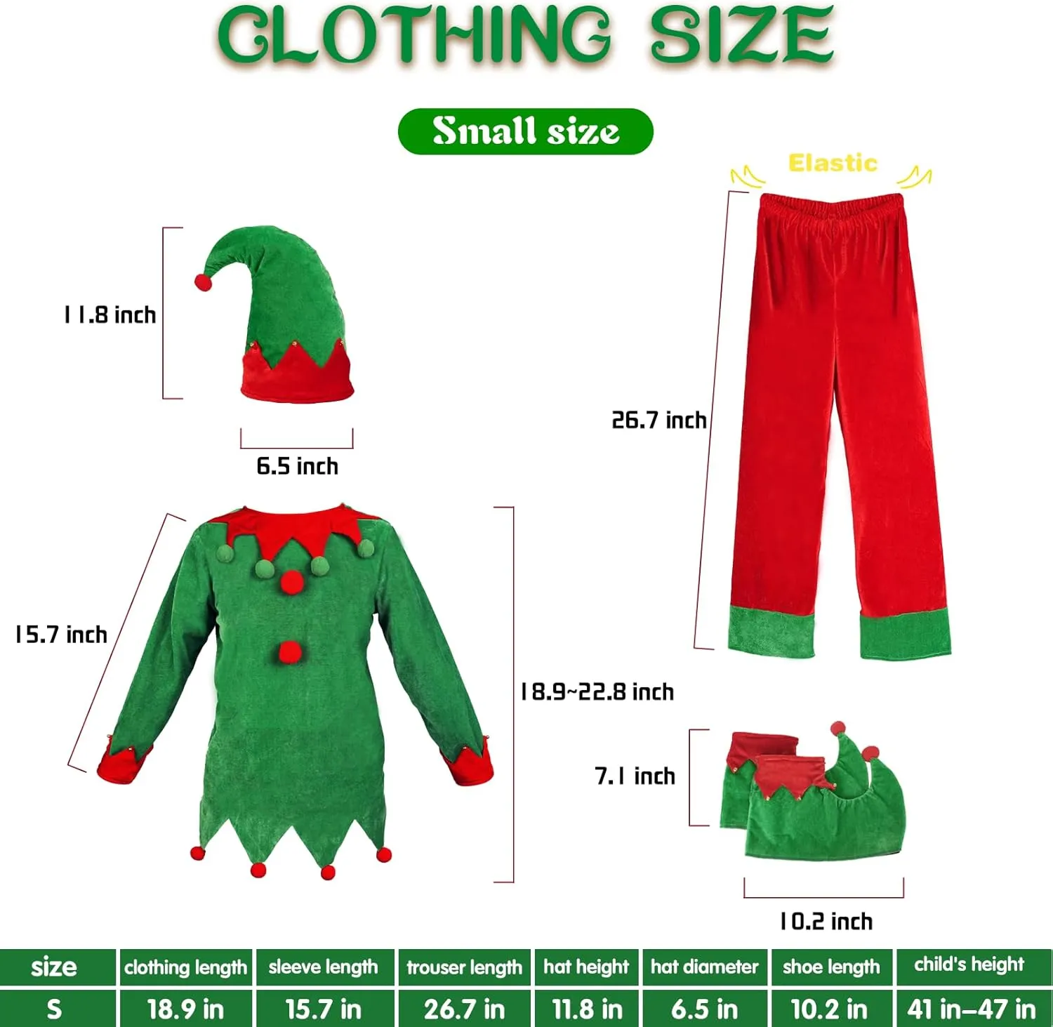 Elf Costume for Kids - Christmas Accessories Include Ears, Boot, Belt, Hat