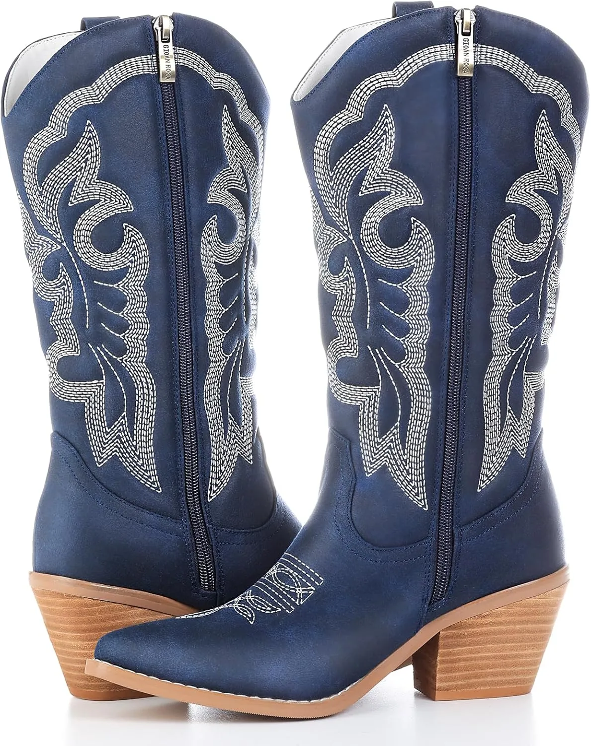 Embroidered Cowboy Boots for Women, Fashion Retro Western Pointed Toe Chunky Heel The Knee,Pull-On Stitching Point Toe Women's Cowgirl Boots