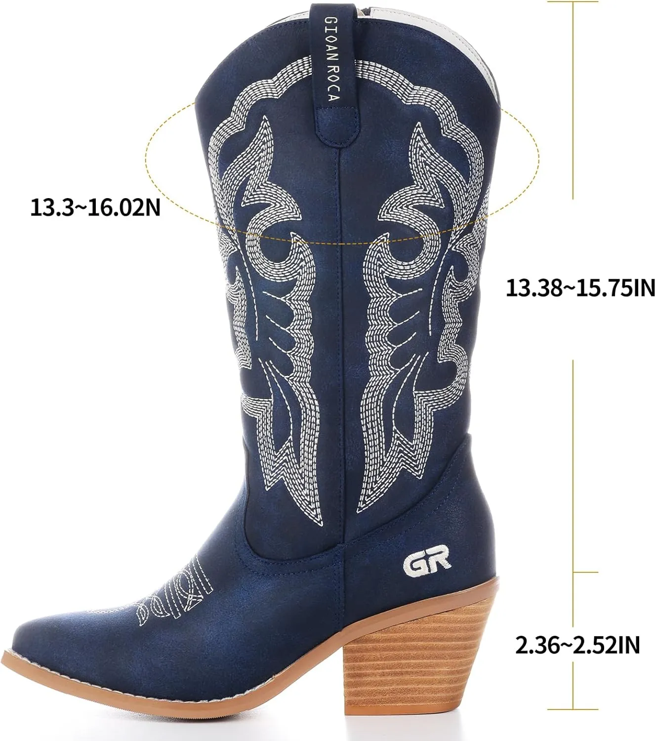 Embroidered Cowboy Boots for Women, Fashion Retro Western Pointed Toe Chunky Heel The Knee,Pull-On Stitching Point Toe Women's Cowgirl Boots