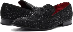 Enzo Romeo Men Fashion Rhinestones Studs Tuxedo Slip On Loafer Dress Shoes WBG