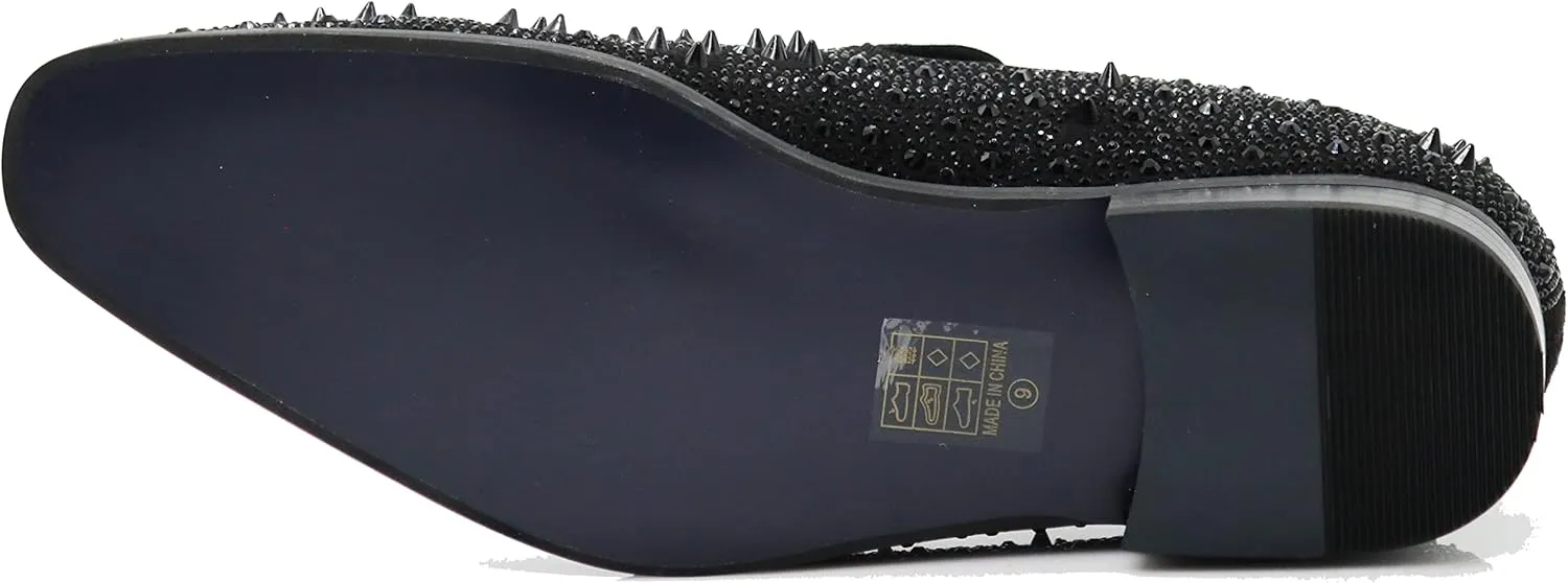 Enzo Romeo Men Fashion Rhinestones Studs Tuxedo Slip On Loafer Dress Shoes WBG