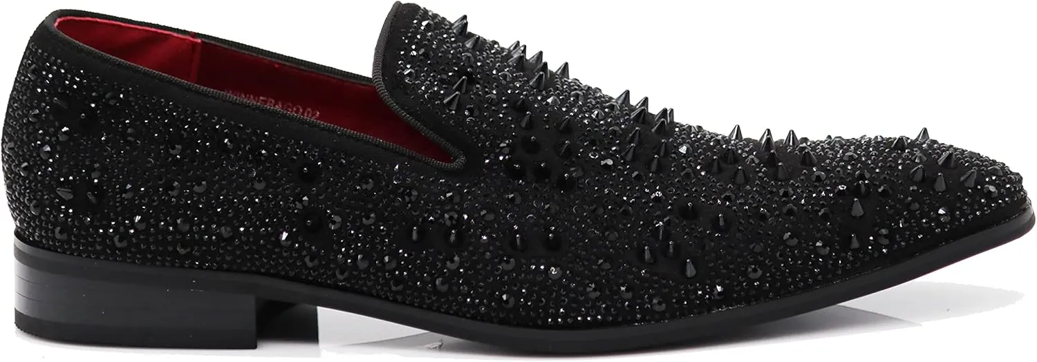 Enzo Romeo Men Fashion Rhinestones Studs Tuxedo Slip On Loafer Dress Shoes WBG