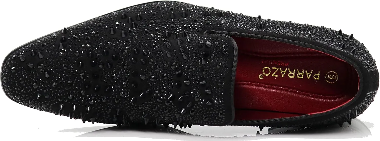 Enzo Romeo Men Fashion Rhinestones Studs Tuxedo Slip On Loafer Dress Shoes WBG