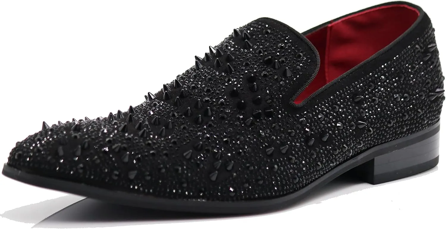 Enzo Romeo Men Fashion Rhinestones Studs Tuxedo Slip On Loafer Dress Shoes WBG