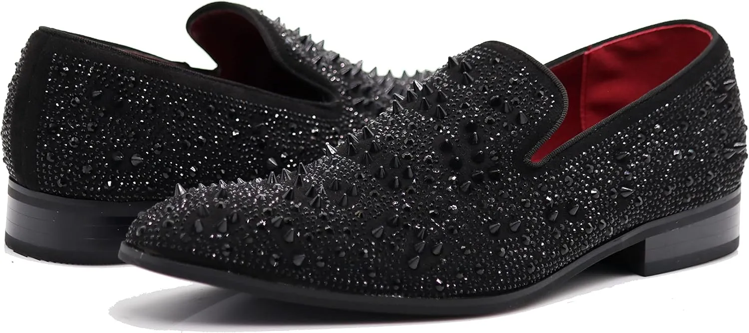 Enzo Romeo Men Fashion Rhinestones Studs Tuxedo Slip On Loafer Dress Shoes WBG