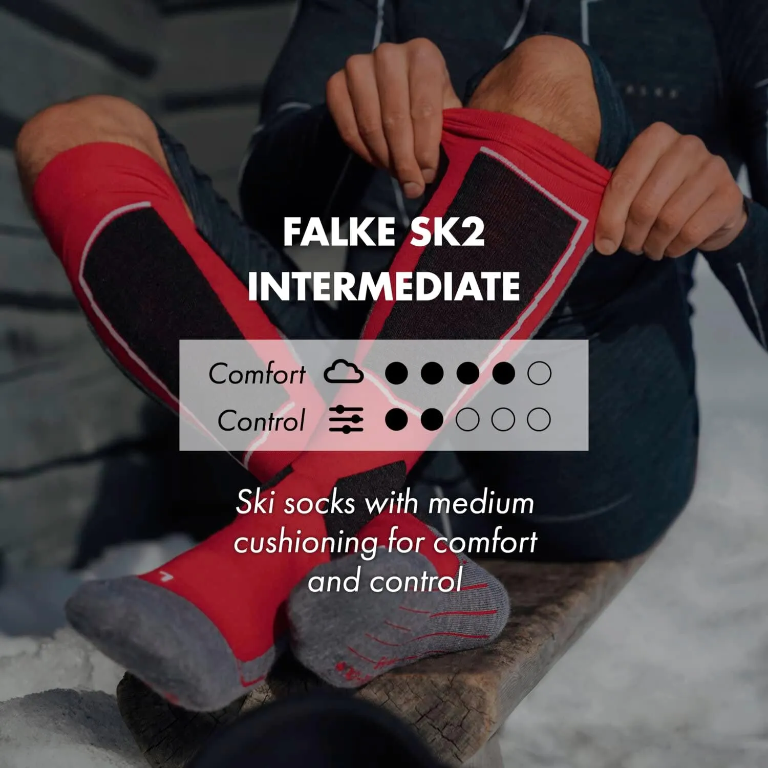 FALKE Men's SK2 Intermediate Ski Socks, Breathable Quick Dry Merino Wool, 1 Pair