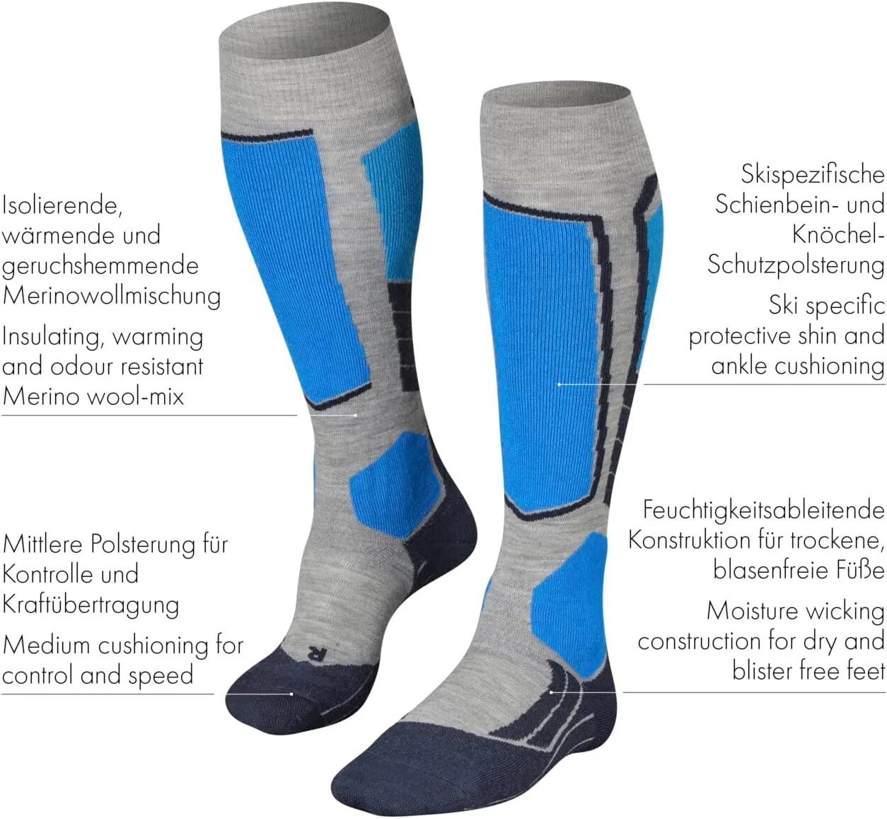 FALKE Men's SK2 Intermediate Ski Socks, Breathable Quick Dry Merino Wool, 1 Pair
