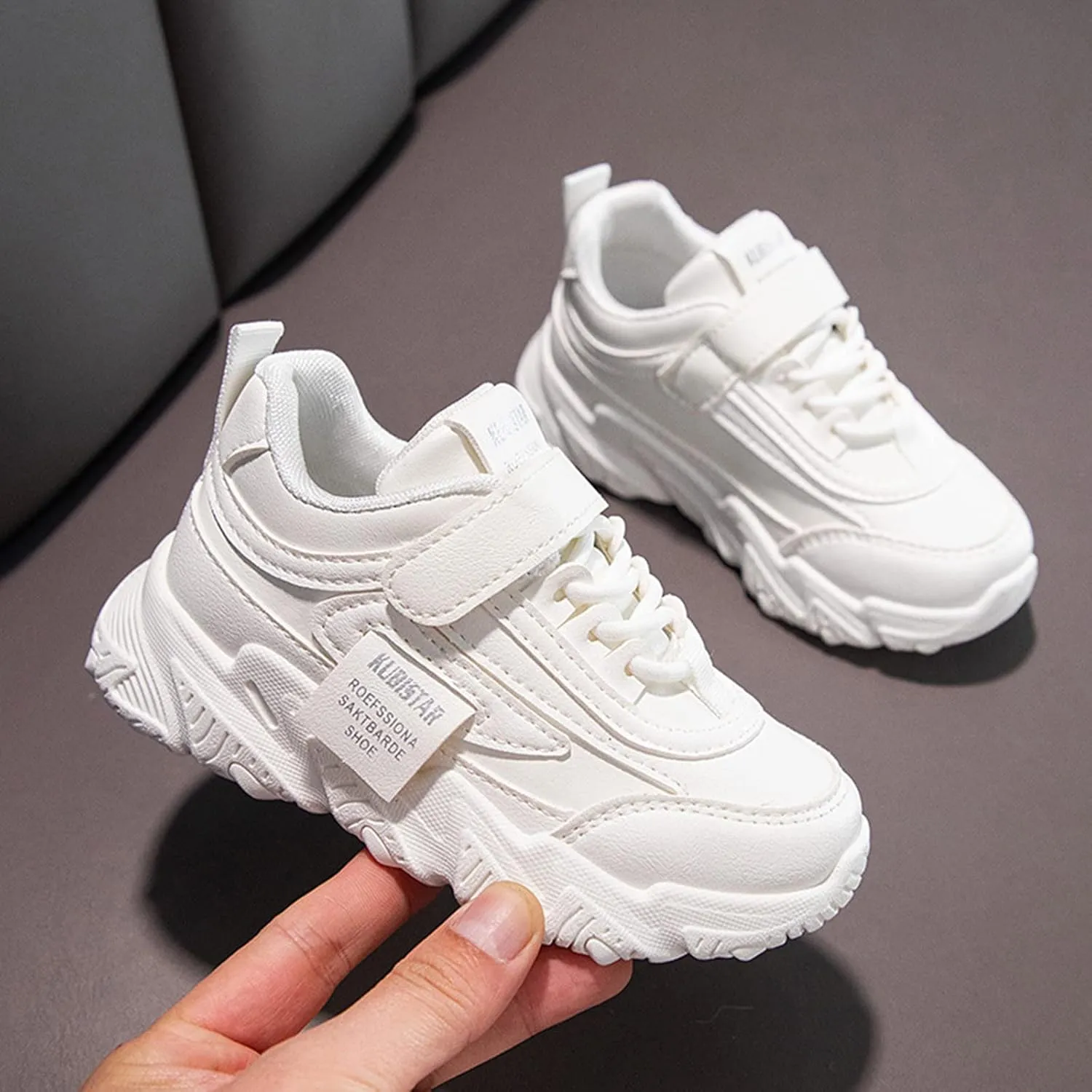 Fashion All Seasons Children Sports Shoes Girls Flat Sole Thick Sole Non Slip Light Hook Loop Solid Color Glitter