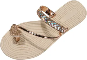 Fashion Slides Slippers for Summer Ladies Fashion Solid Color Bright Leather Love Rhinestone Cover Toe Straw Woven Flat