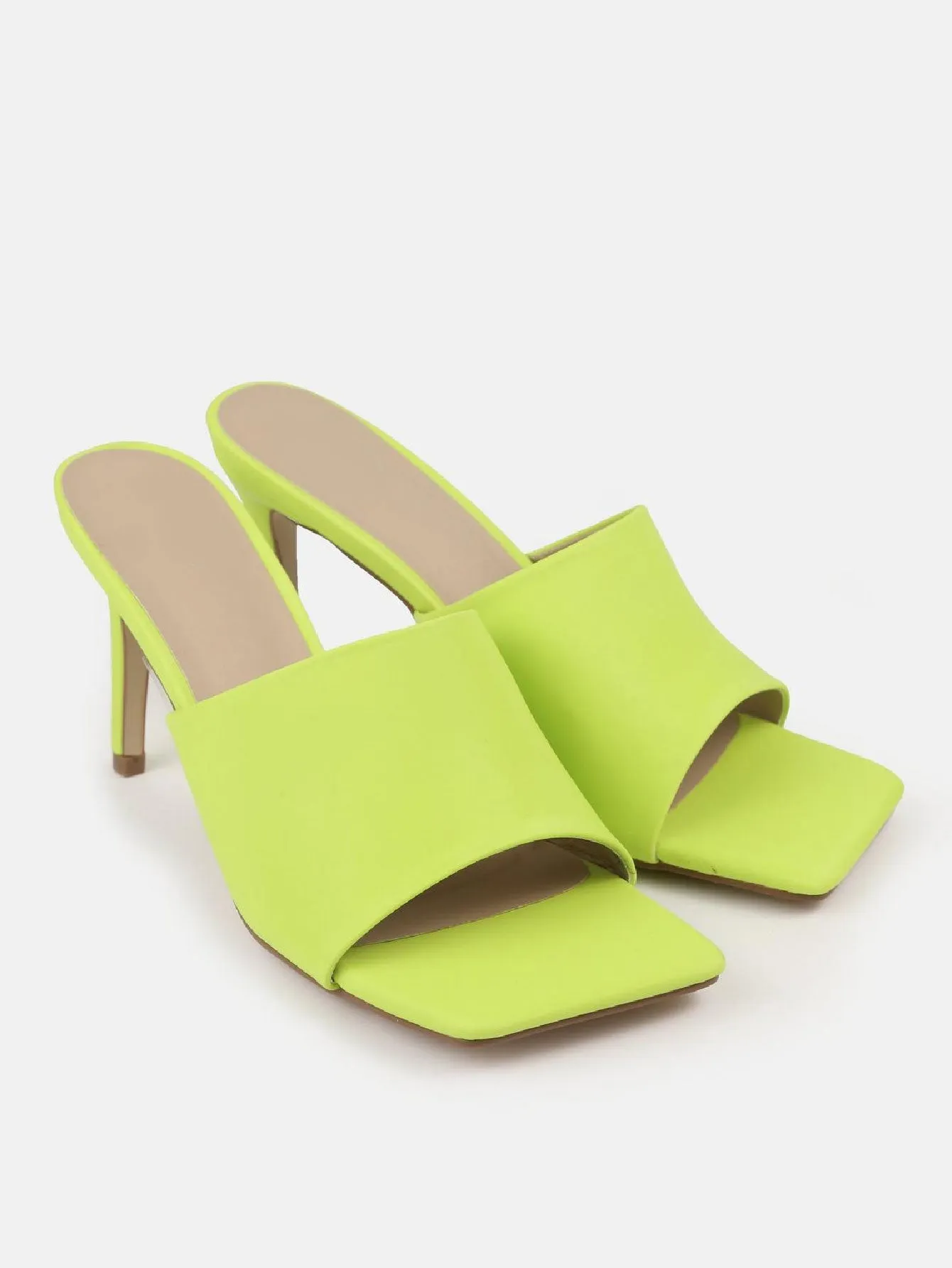 Faux Leather Mid Heel Mule Sandals 2.8inch