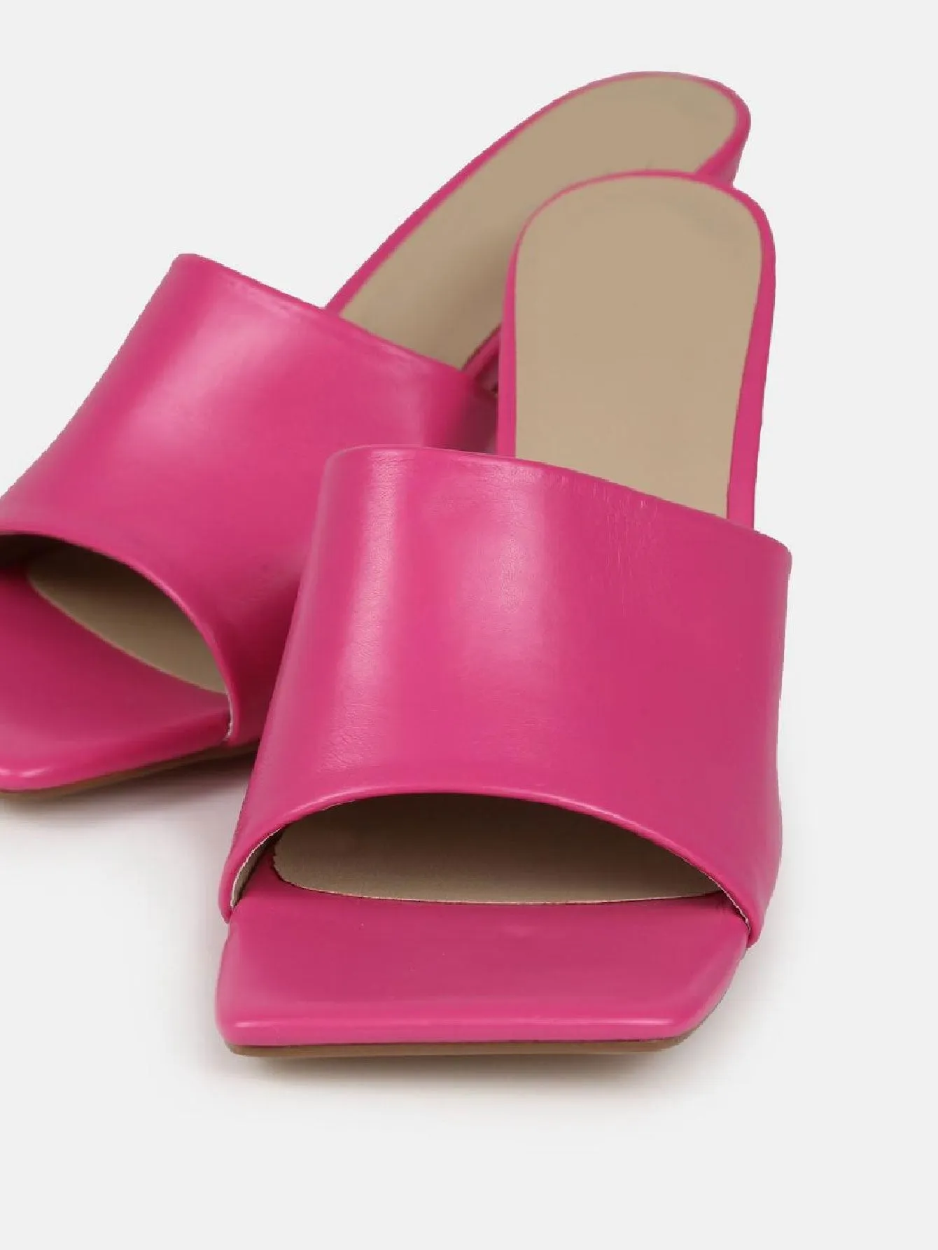 Faux Leather Mid Heel Mule Sandals 2.8inch