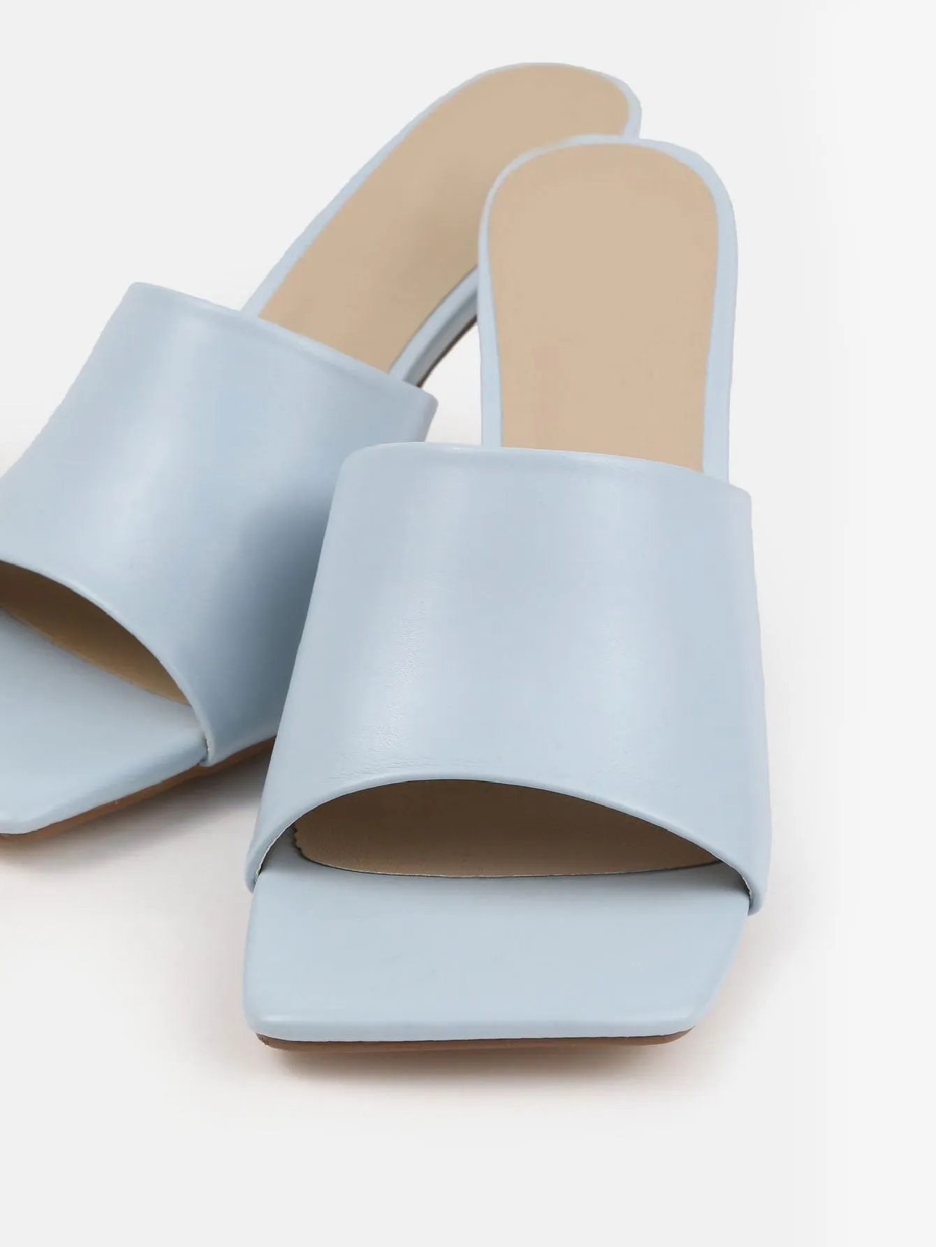 Faux Leather Mid Heel Mule Sandals 2.8inch