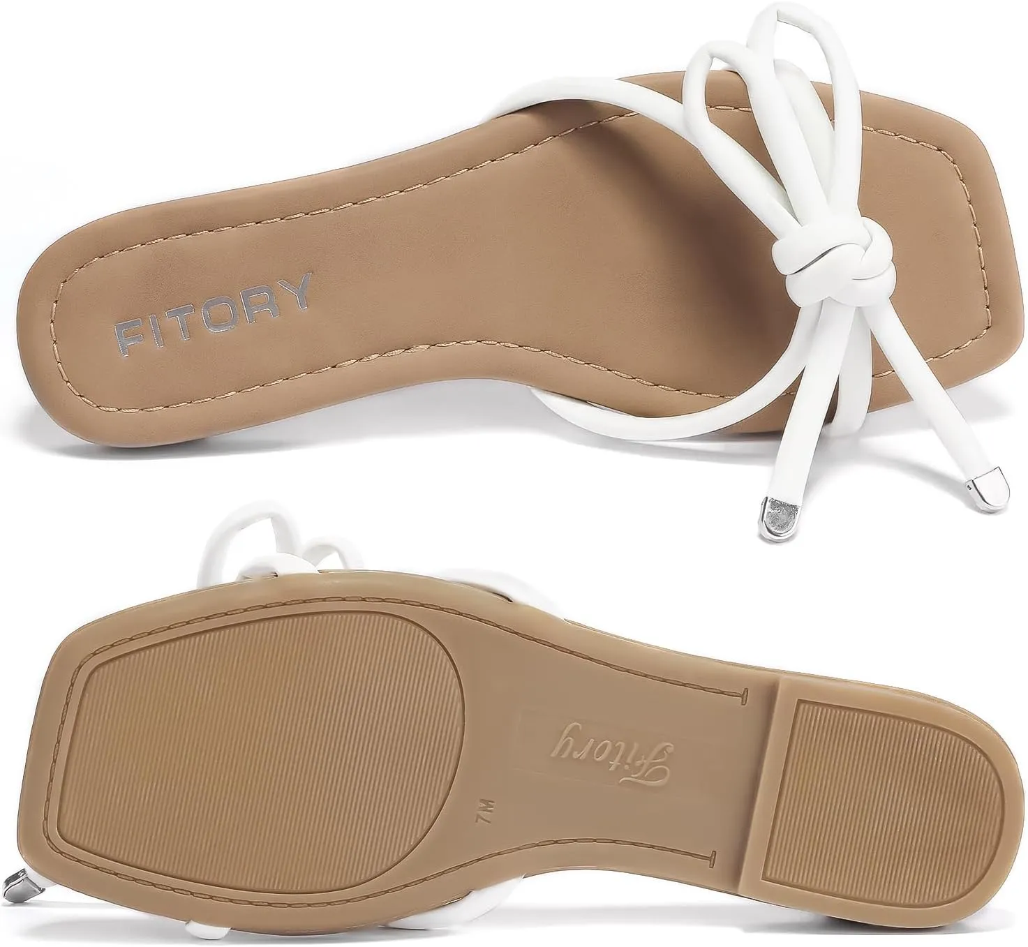 FITORY Women's Flat Sandals Square Open Toe Thong with Cute Knot for Summer Size 6-11