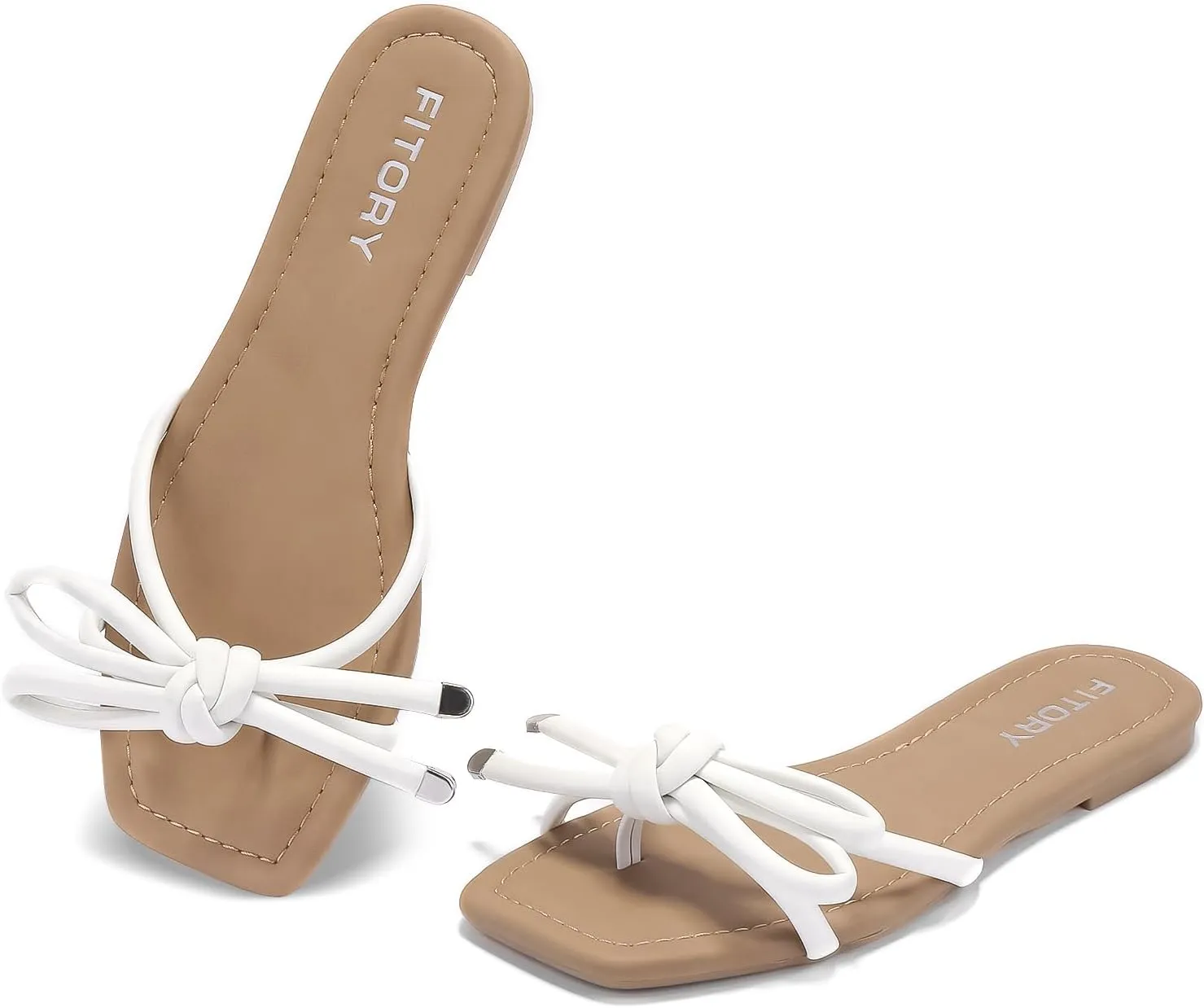 FITORY Women's Flat Sandals Square Open Toe Thong with Cute Knot for Summer Size 6-11