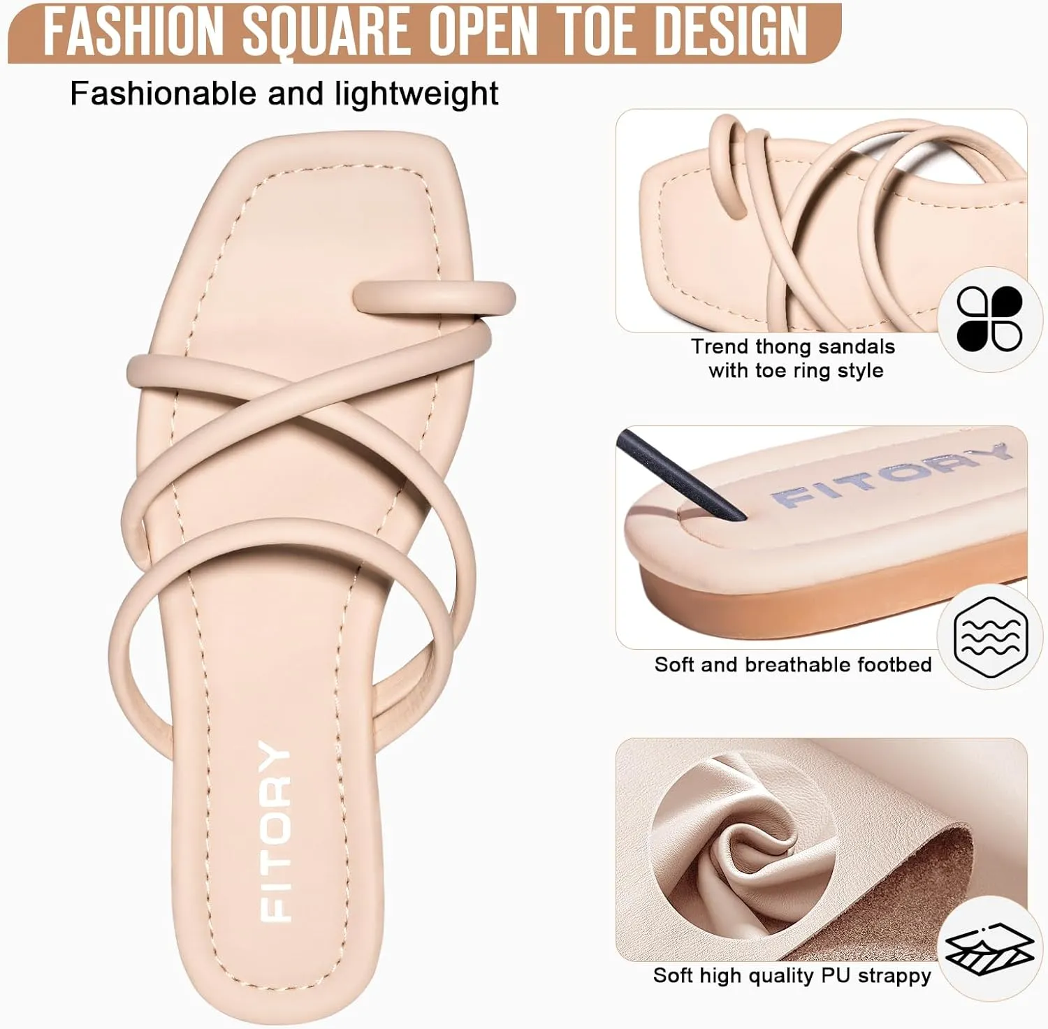 FITORY Women's Slide Sandals Flat Toe Ring Thongs with Cross Strap for Summer Size