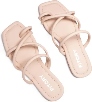 FITORY Women's Slide Sandals Flat Toe Ring Thongs with Cross Strap for Summer Size