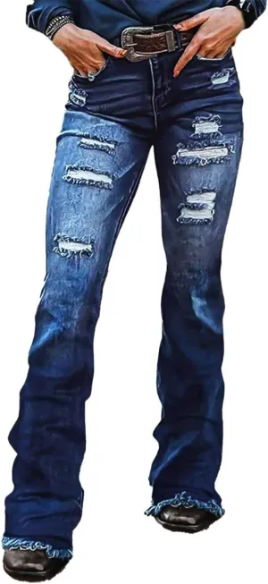 Flamingals Women's High Waist Boot Cut Jeans Stretchy Cut Out Tummy Control Denim Pants Without Belt