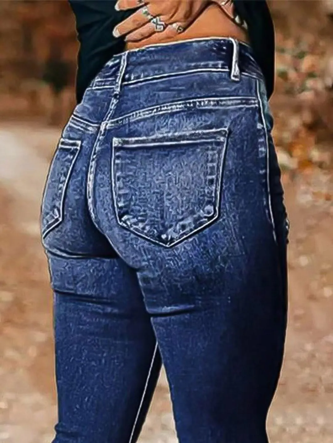 Flamingals Women's High Waist Boot Cut Jeans Stretchy Cut Out Tummy Control Denim Pants Without Belt