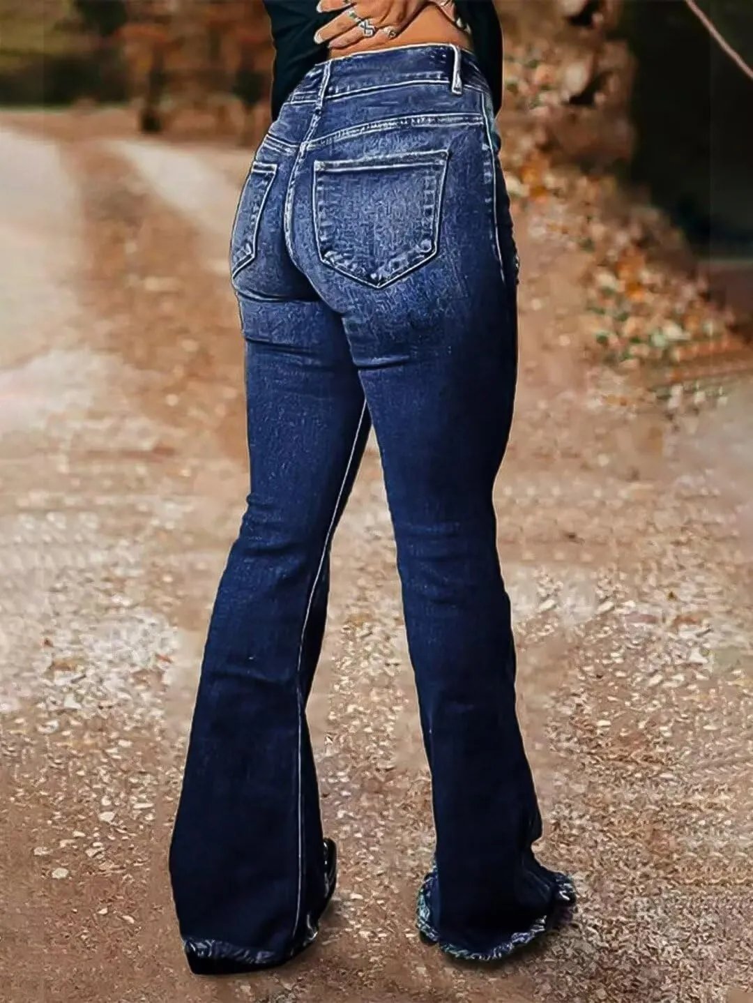 Flamingals Women's High Waist Boot Cut Jeans Stretchy Cut Out Tummy Control Denim Pants Without Belt