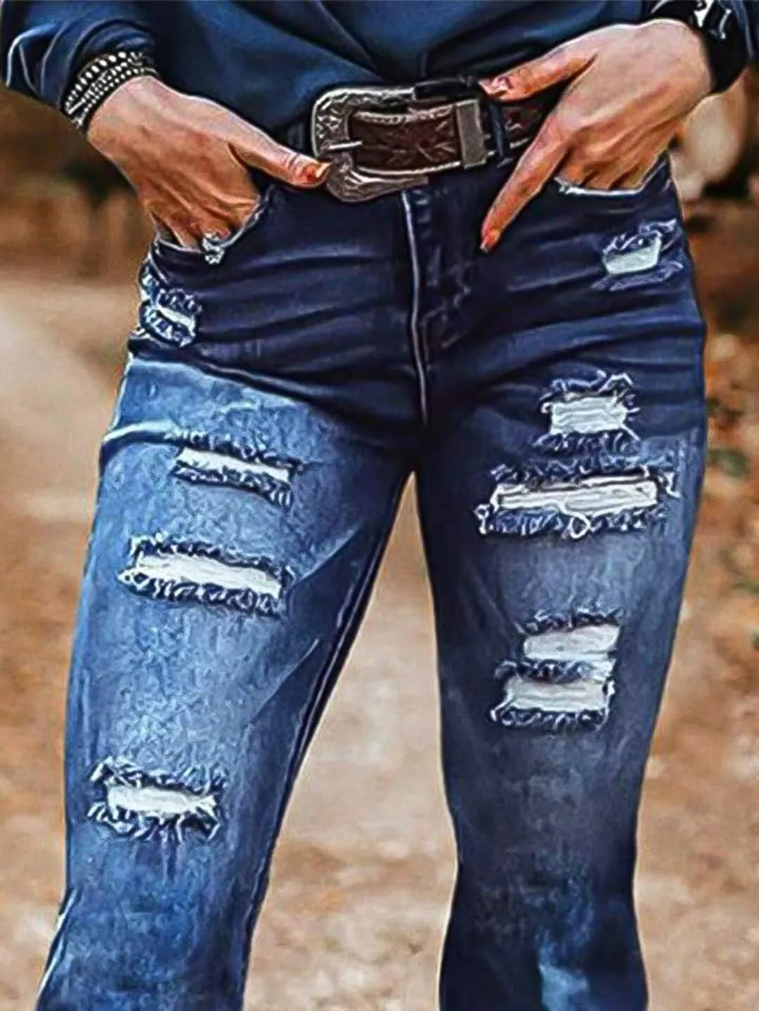 Flamingals Women's High Waist Boot Cut Jeans Stretchy Cut Out Tummy Control Denim Pants Without Belt