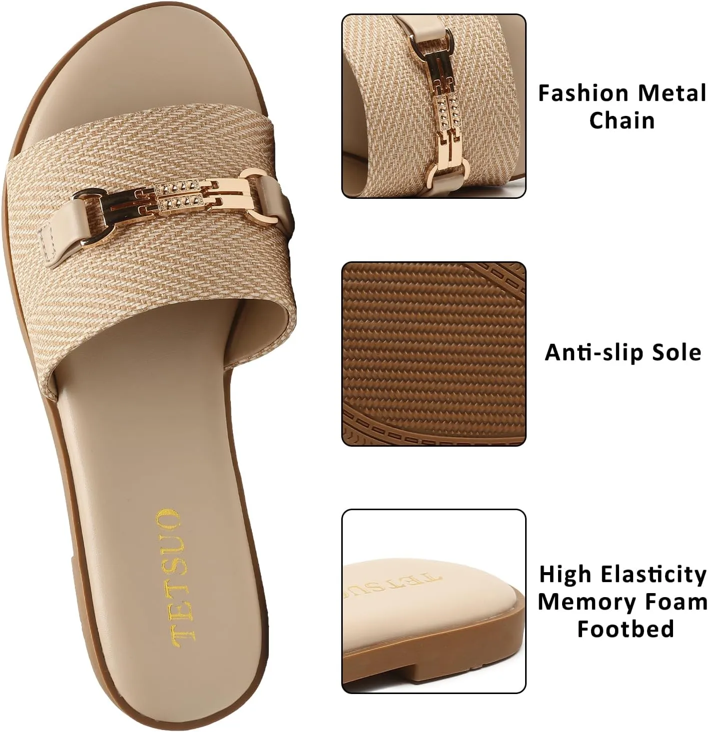Flat Sandals for Women 2025 Slide Sandals Summer Fashion Women Dressy Slip on Shoes for Party Wedding Vacation Beach Walking Square Open Toe Shoes
