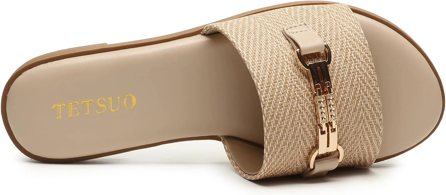 Flat Sandals for Women 2025 Slide Sandals Summer Fashion Women Dressy Slip on Shoes for Party Wedding Vacation Beach Walking Square Open Toe Shoes
