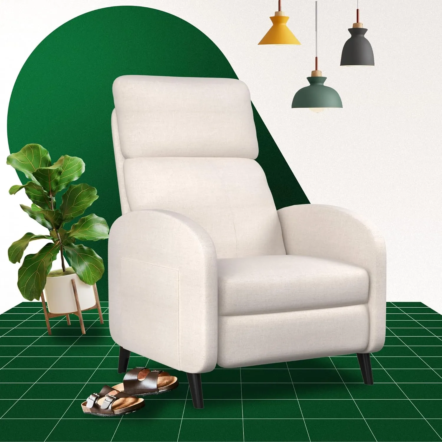 FLEXISPOT XC2 Recliner Chair for Adults, Fabric Small Reclining Chair Home Theater Seating with Side Pockets, Adjustable Modern Single Sofa Armchair, Extended Footrest for Living Room(Beige)