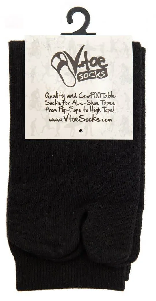 Flip Flop Socks - V-Toe Split Toe Black Crew Cotton Blend