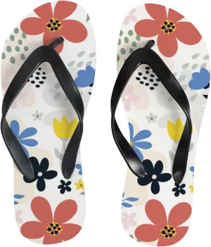 Flip Flops Floral Flowers Leaves Colorful White Slide Sandals Summer Beach Slippers Thong Sandal Casual Yoga Mat Flat Slides for Women Men