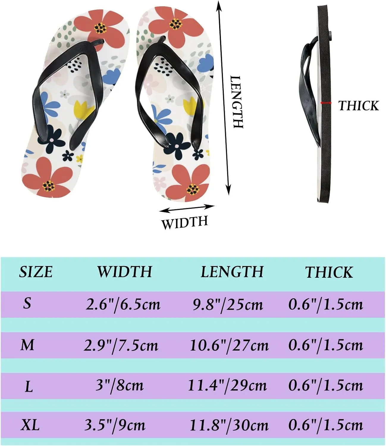 Flip Flops Floral Flowers Leaves Colorful White Slide Sandals Summer Beach Slippers Thong Sandal Casual Yoga Mat Flat Slides for Women Men