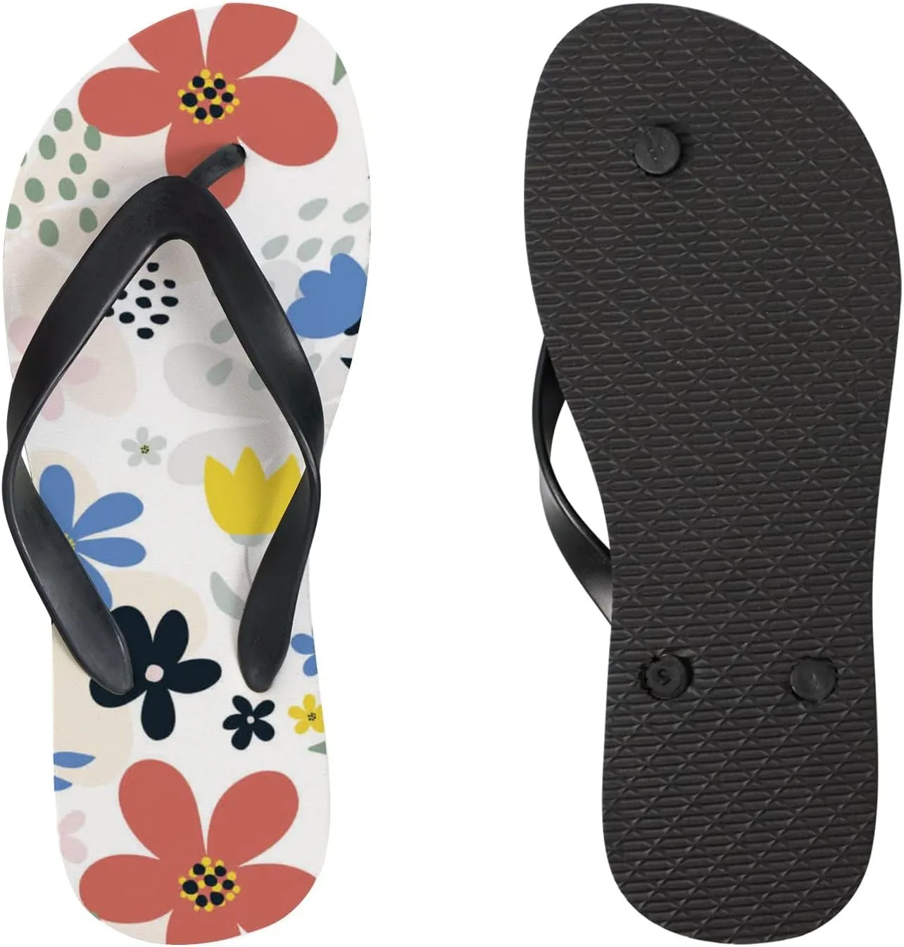 Flip Flops Floral Flowers Leaves Colorful White Slide Sandals Summer Beach Slippers Thong Sandal Casual Yoga Mat Flat Slides for Women Men