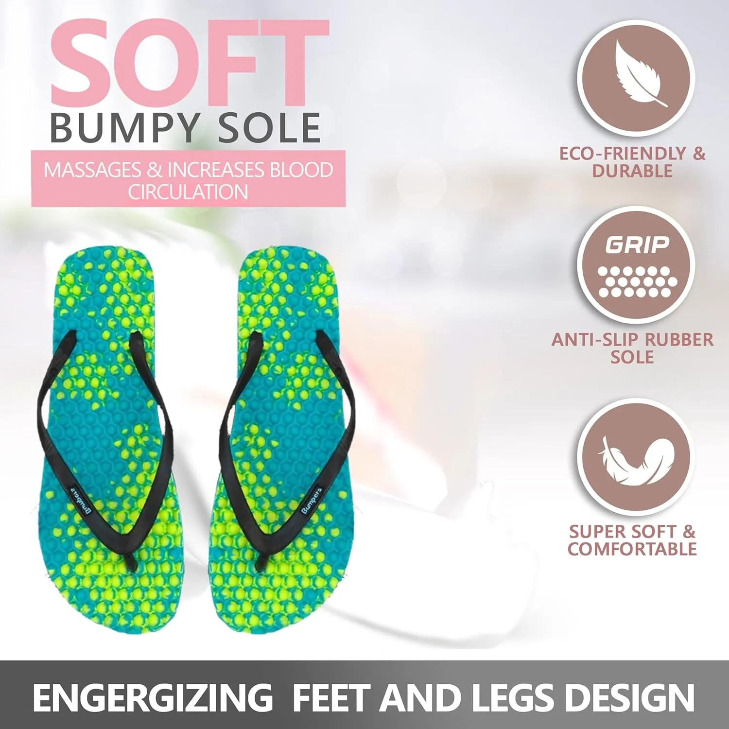 Flip Flops For Women - Beach & Shower Sandals For Womens, Comfortable Massage Acupressure Slippers, Indoor & Outdoor Footwear