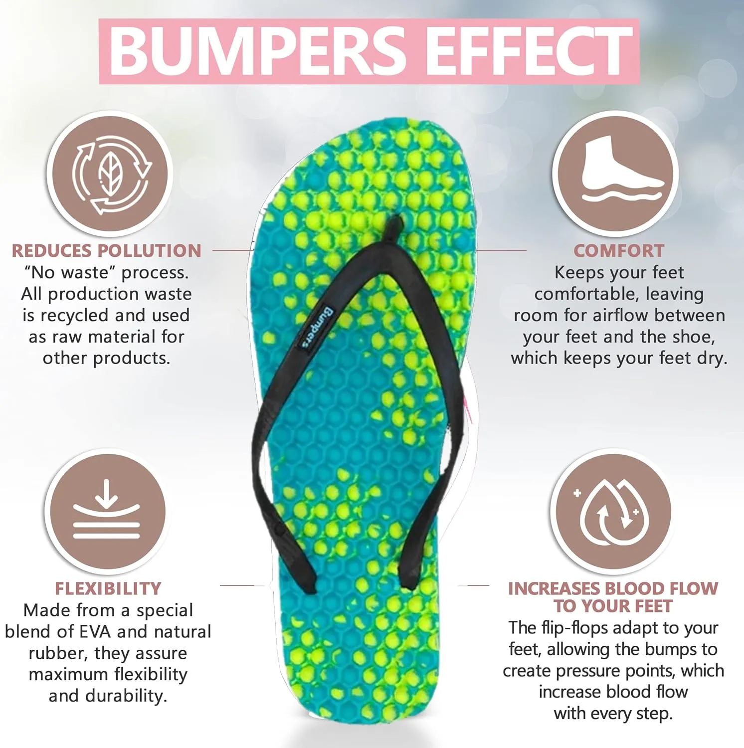Flip Flops For Women - Beach & Shower Sandals For Womens, Comfortable Massage Acupressure Slippers, Indoor & Outdoor Footwear