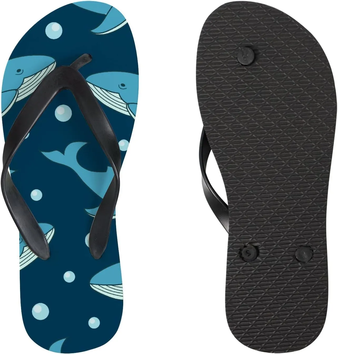 Flip Flops for Women Girls Blue Whale Ocean Animals Summer Casual Thong Slippers Slide Flat Sandals for Beach