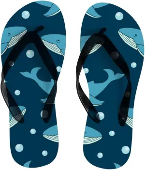 Flip Flops for Women Girls Blue Whale Ocean Animals Summer Casual Thong Slippers Slide Flat Sandals for Beach