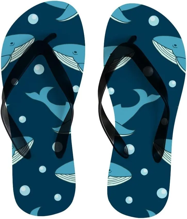 Flip Flops for Women Girls Blue Whale Ocean Animals Summer Casual Thong Slippers Slide Flat Sandals for Beach
