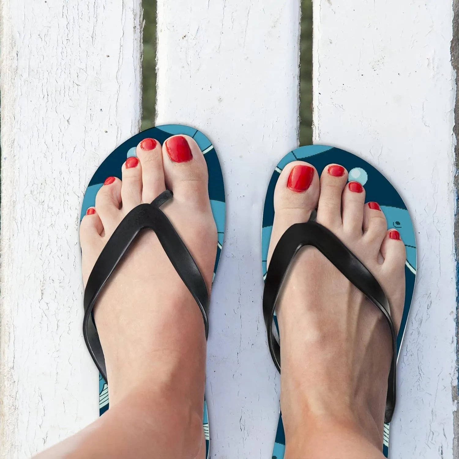 Flip Flops for Women Girls Blue Whale Ocean Animals Summer Casual Thong Slippers Slide Flat Sandals for Beach